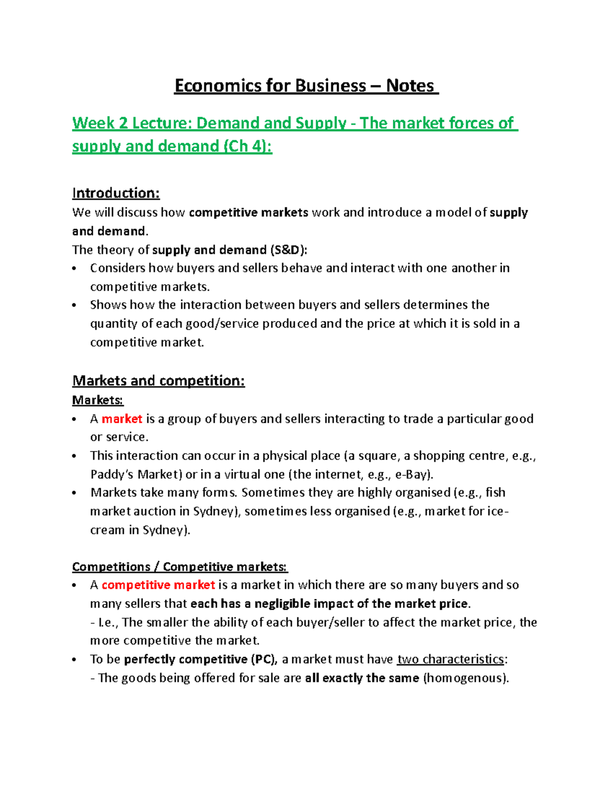 Economics For Business - Week 2 Notes - 023115 - Studocu