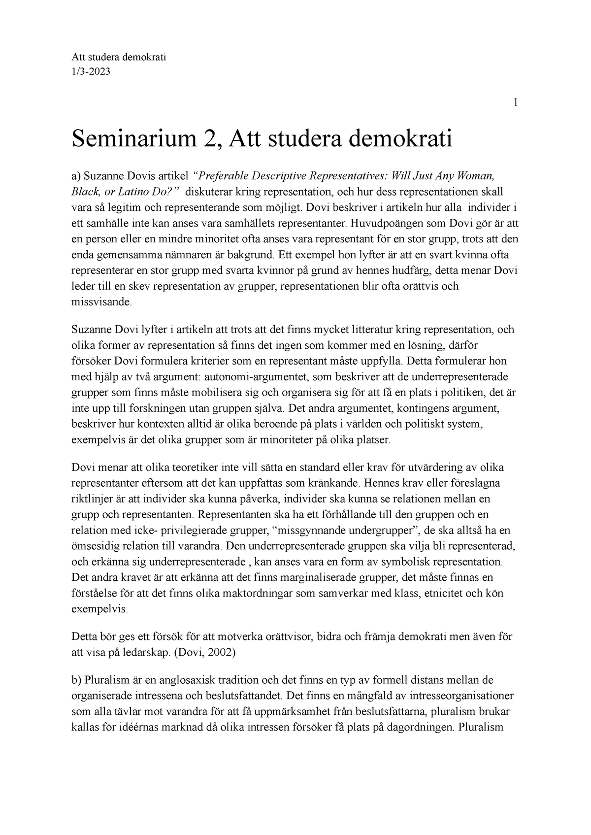 Seminarium 2 Att Studera Demokrati - Att Studera Demokrati 1/3- 1 ...