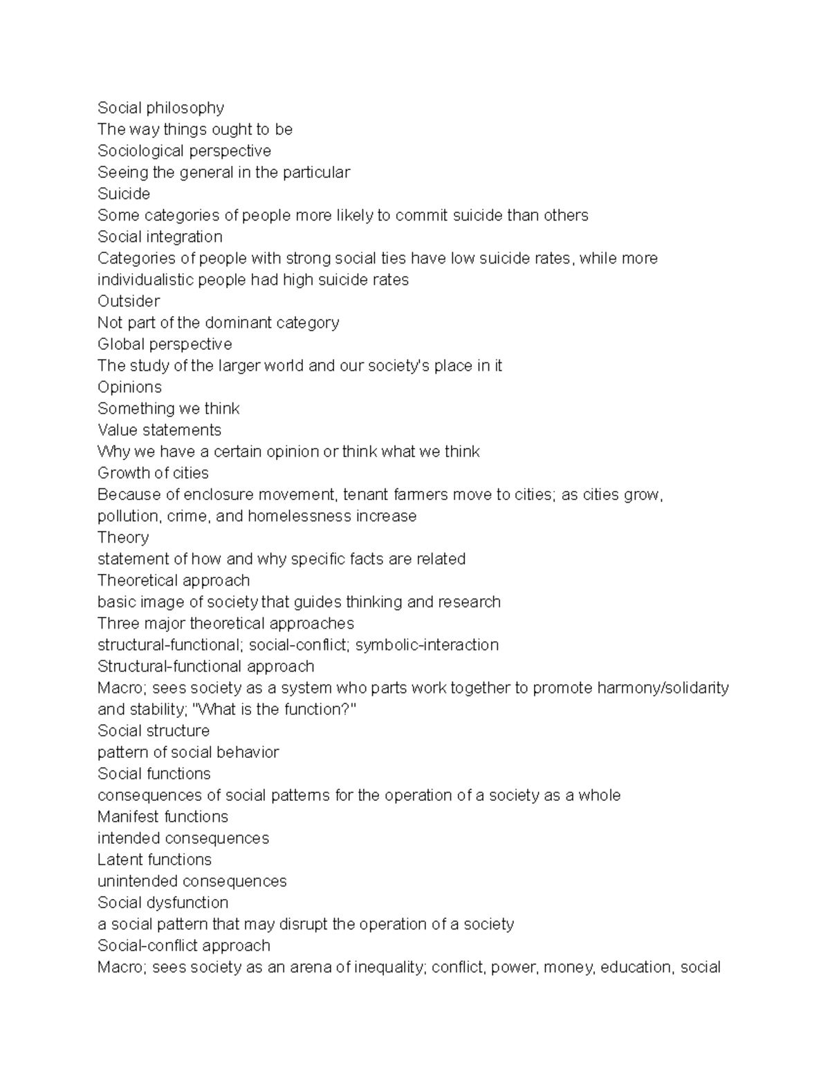 A soci 11 - Definitions and notes taken directly from lecture - Social ...