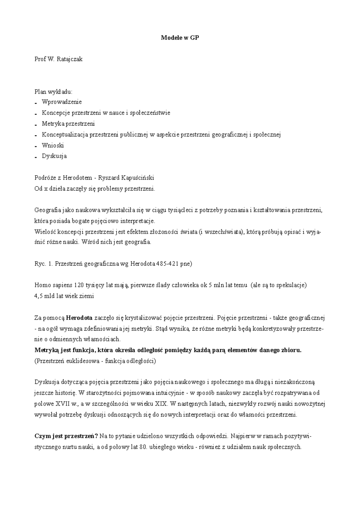 modele w gospodarce przestrzennej wykład - Modele w GP Prof W ...