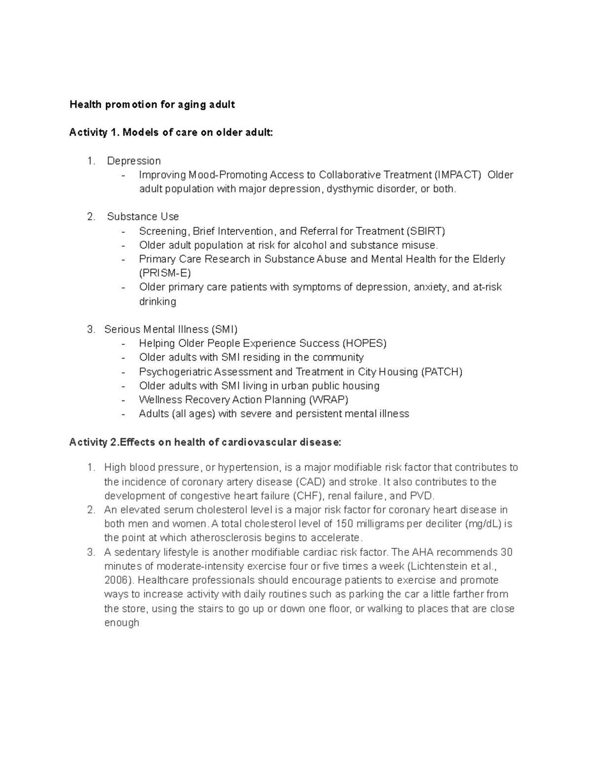 Health Promotion for Aging Adult - Health promotion for aging adult ...