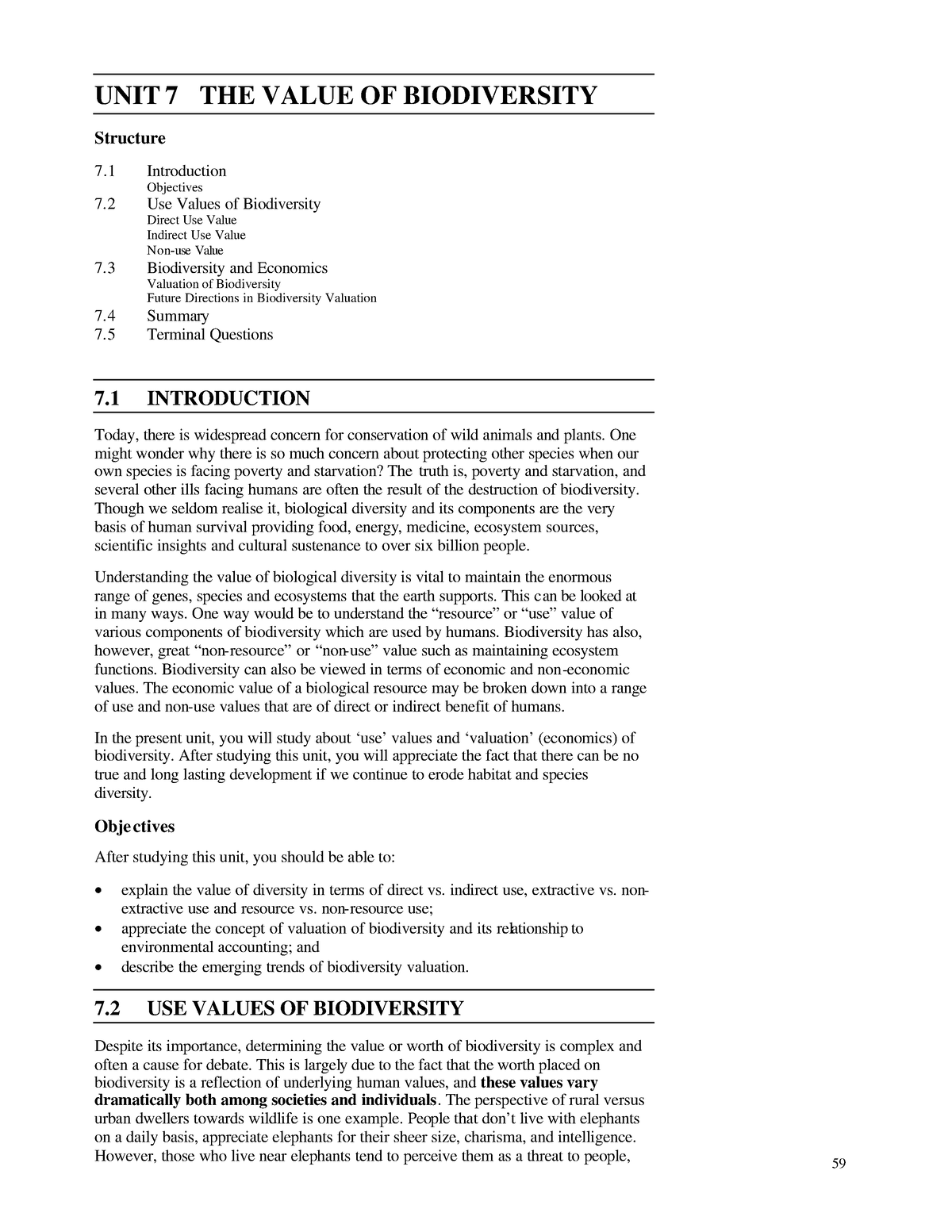 Unit-7 - The Value of Biodiversity UNIT 7 THE VALUE OF BIODIVERSITY ...