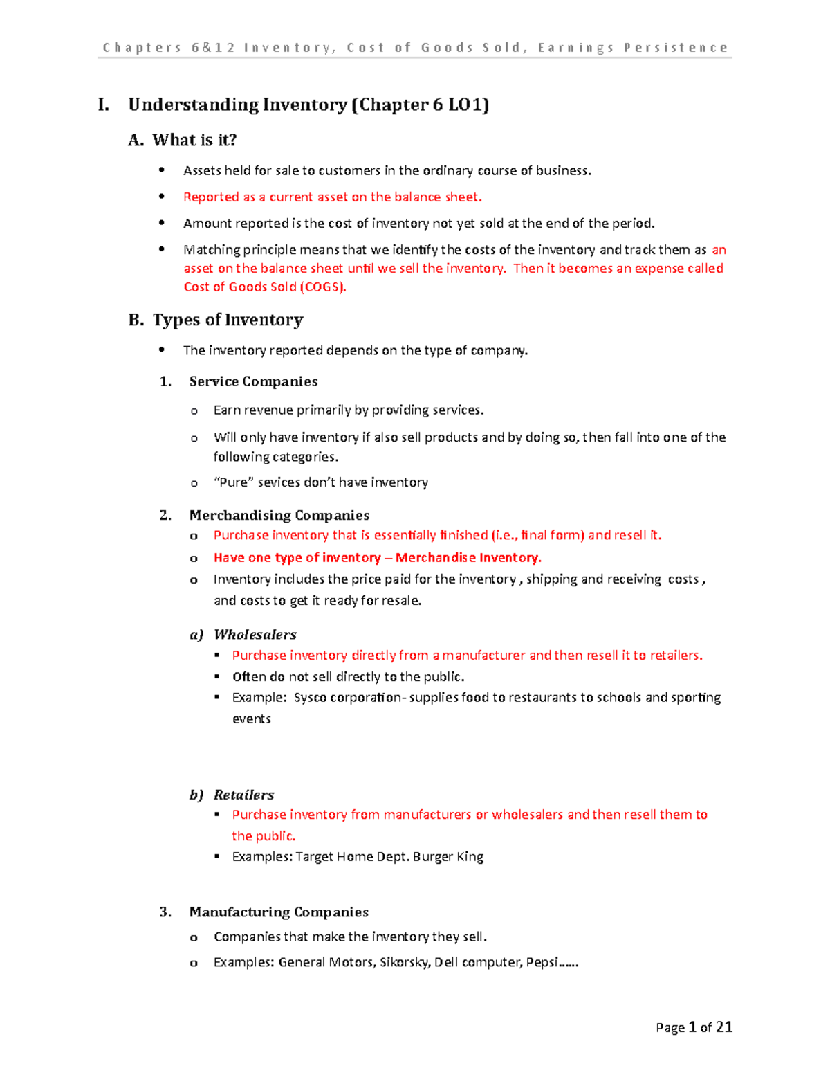 Chapter 6 Student Lecture Notes - I. Understanding Inventory (Chapter 6 ...