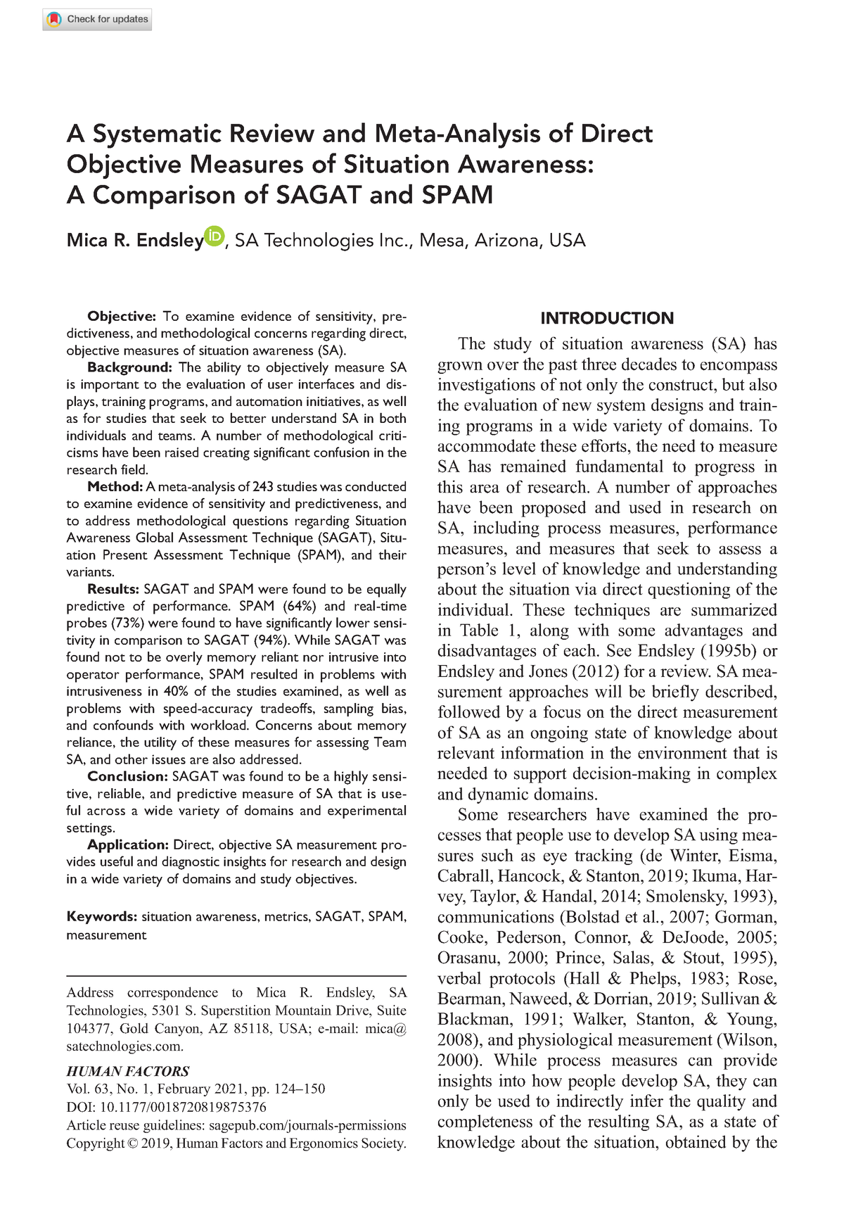 Sagat vs SPAM - SA assessment methods - Objective: To examine evidence of  sensitivity, pre- - Studocu