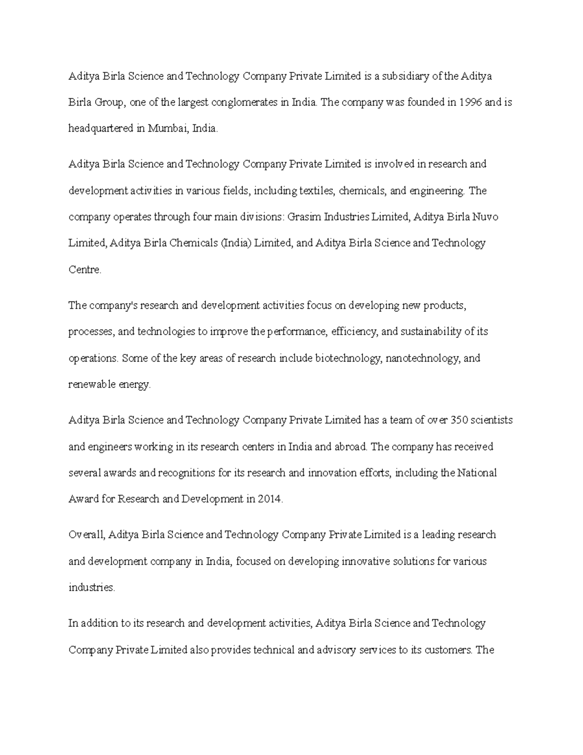 1 - Aditya birla group in Tech - Aditya Birla Science and Technology ...
