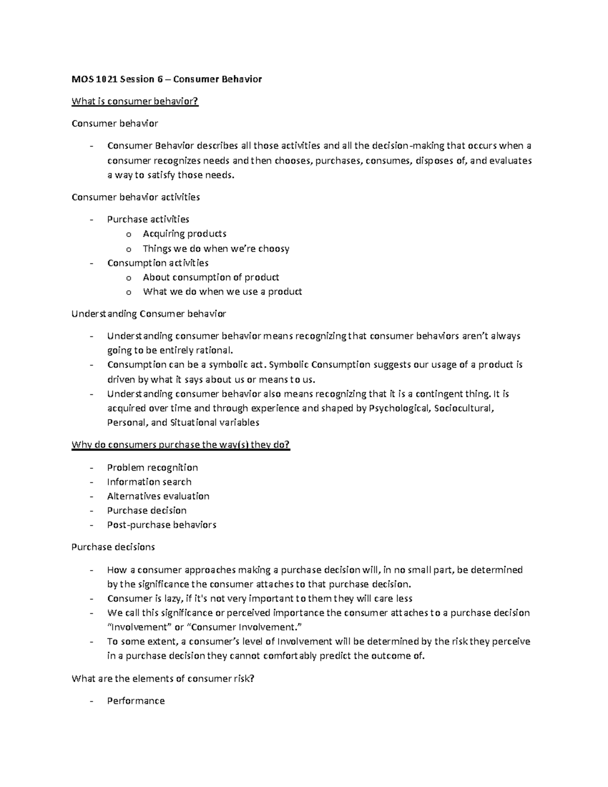 MOS 1021 Session 6 - Consumer Behavior - MOS 1021 Session 6 – Consumer ...