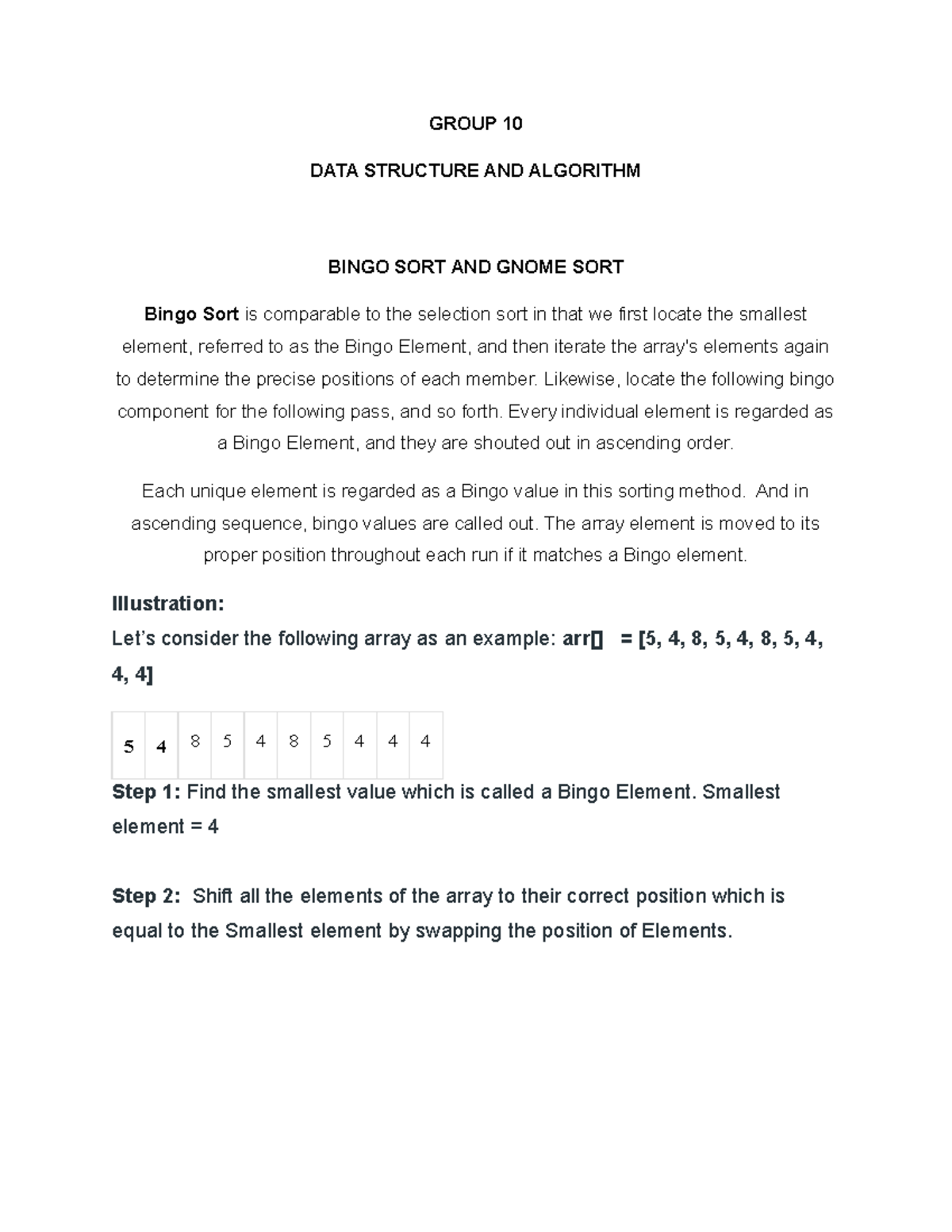 Bingo and Gnome Sort Group 10 - GROUP 10 DATA STRUCTURE AND ALGORITHM ...