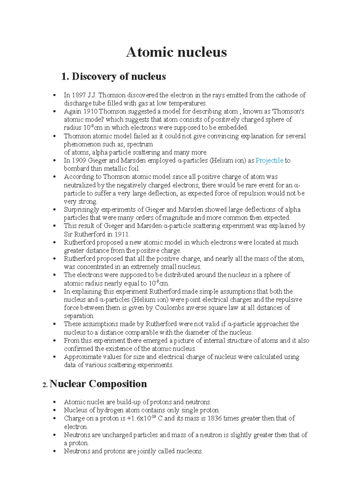 Atomic nucleus Class 12th - Atomic nucleus 1. Discovery of nucleus In ...