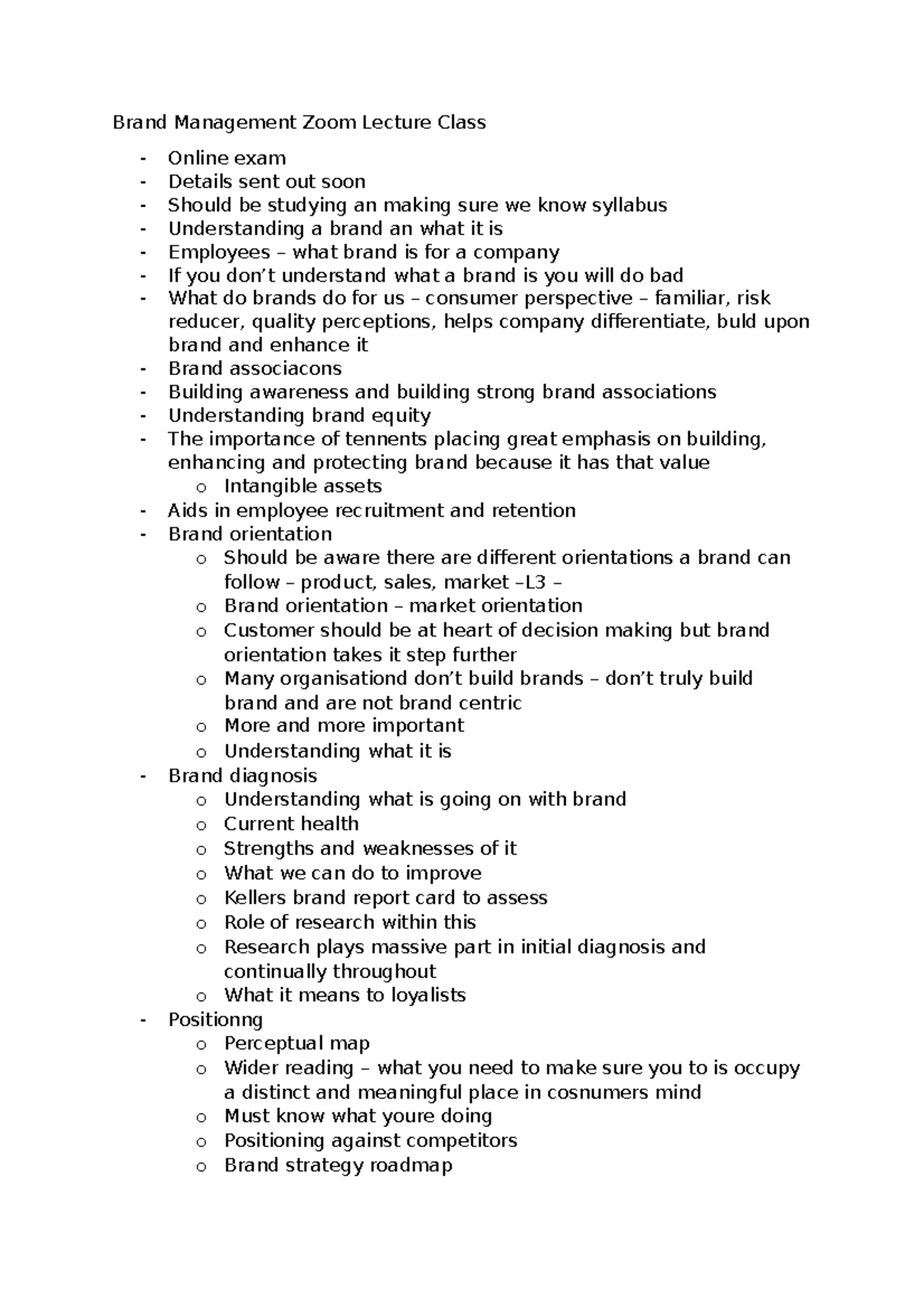 Lecture Notes for Final Revision Lecture - Brand Management Zoom ...