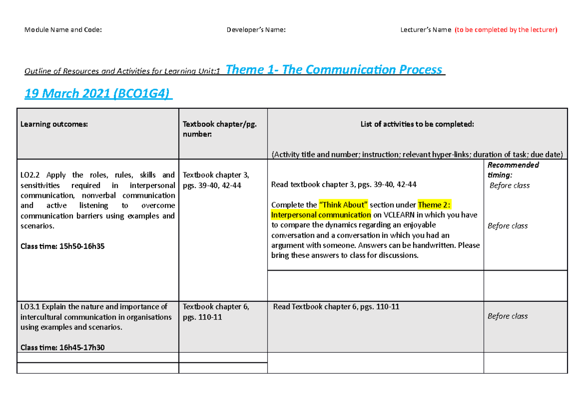 Lesson Plan - 19 March 2021 appiled communication - Module Name and ...