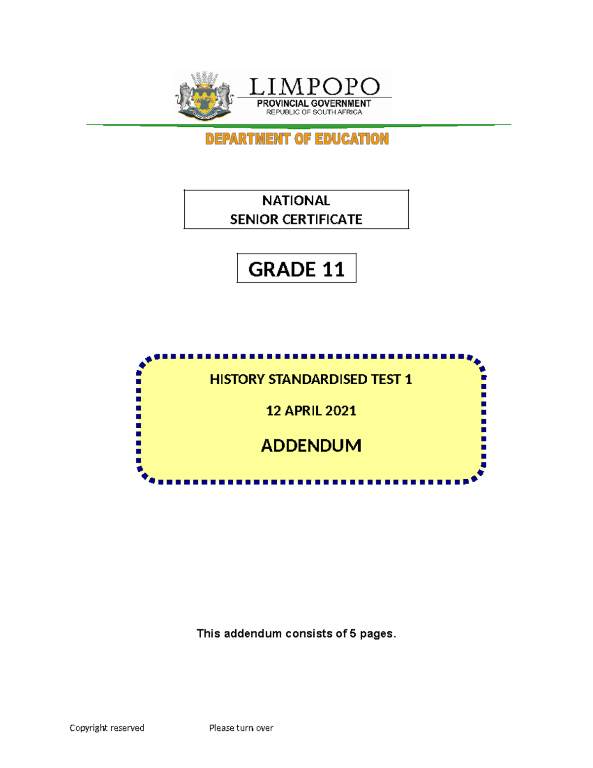 2021 Grade 11 History Test 1 addendum - GRADE 10 NATIONAL SENIOR ...