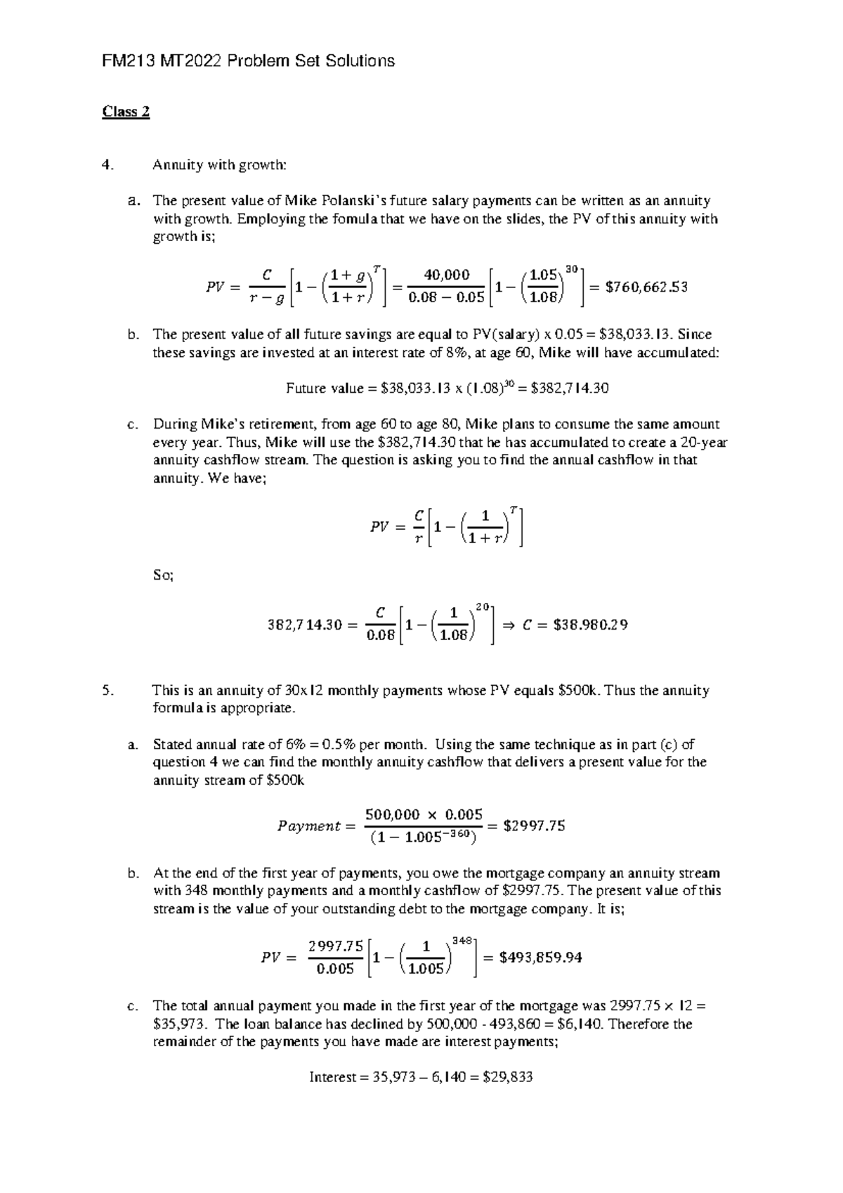 Problem set 2 - solution - FM213 MT20 22 Problem Set Solutions Class 2 ...