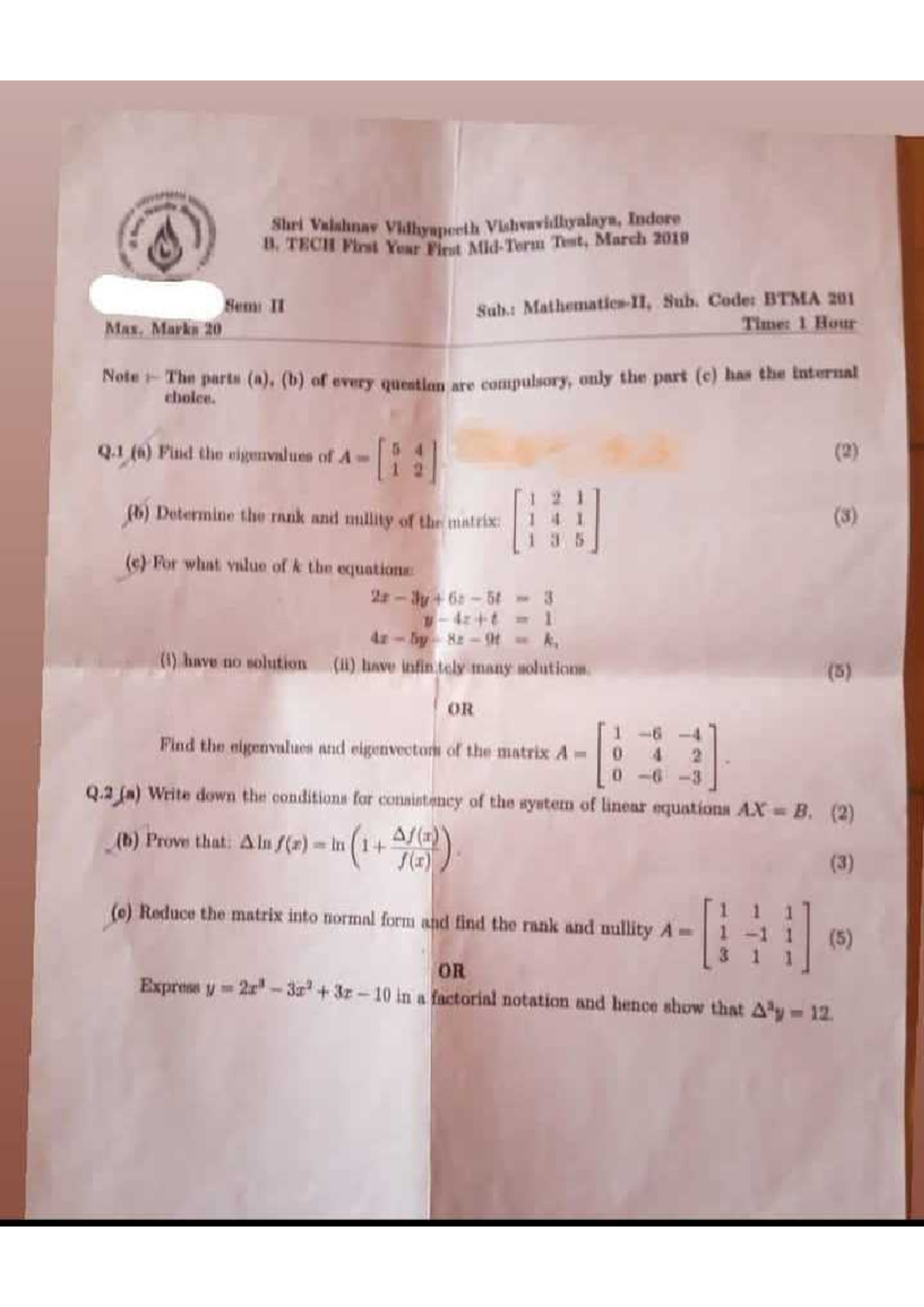 M2 Last Year Ques. Papers - Maths (Class 12) - Studocu