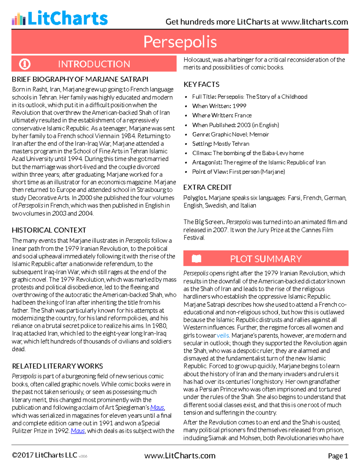 Persepolis-Lit Chart - very helpful - Persepolis BRIEF BIOGRAPHY OF ...