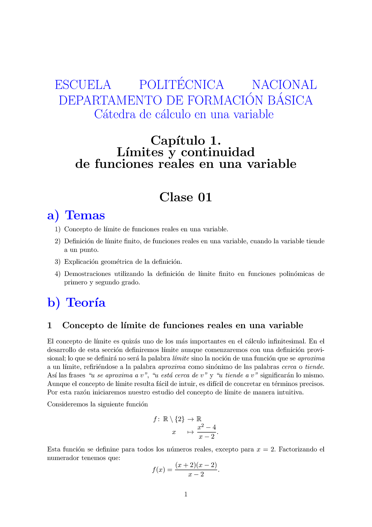 C1 - Notas De Clase - ESCUELA POLIT ́ECNICA NACIONAL DEPARTAMENTO DE ...