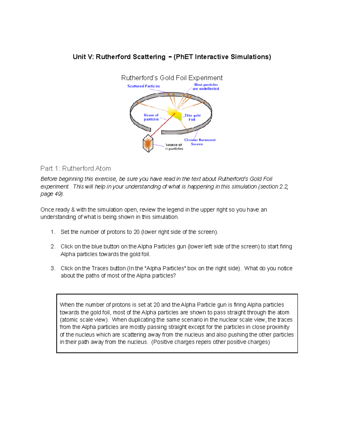 Unit 5 Rutherford Scattering Simulation Worksheet Unit V Rutherford Scattering PhET StuDocu