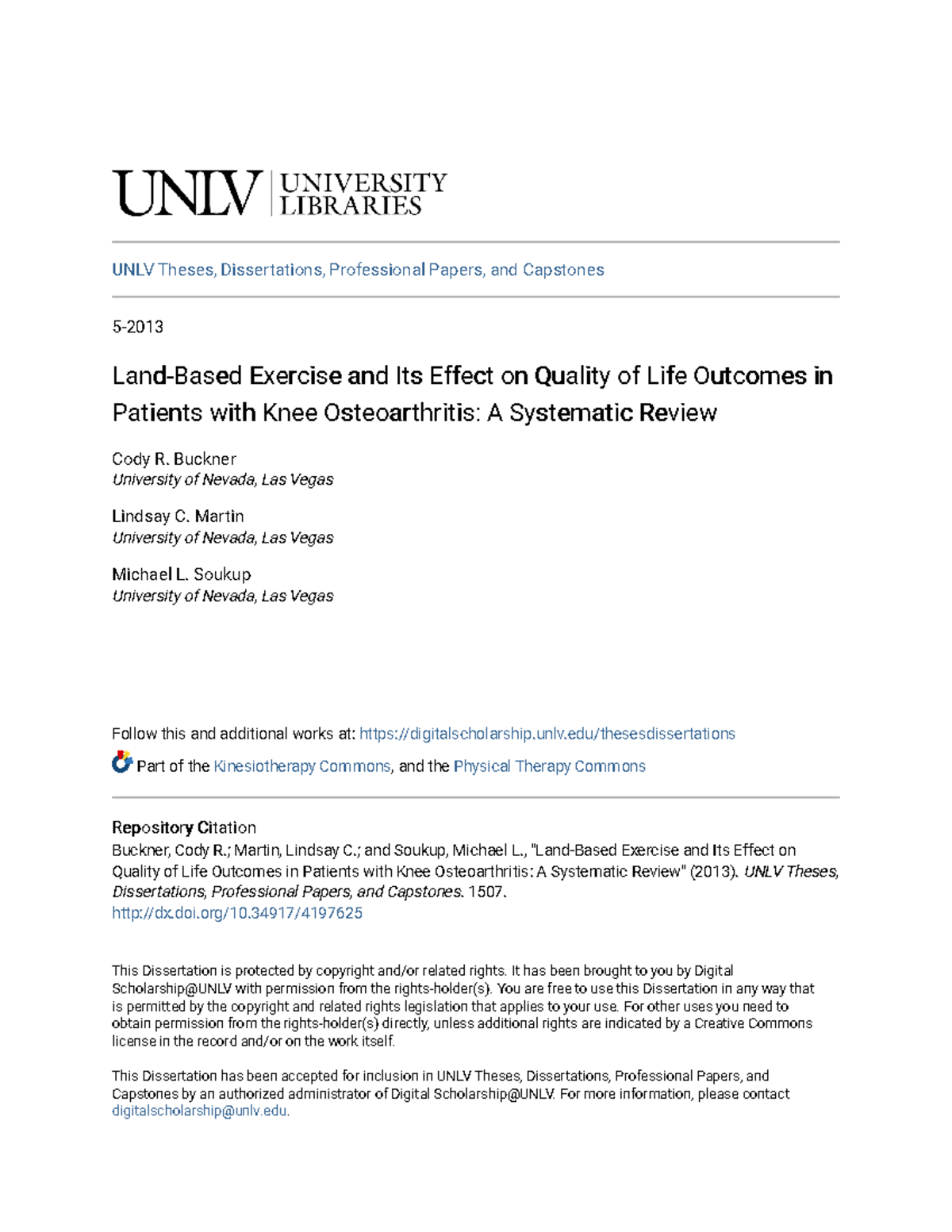 Land-Based Exercise and Its Effect on Quality of Life Outcomes in ...