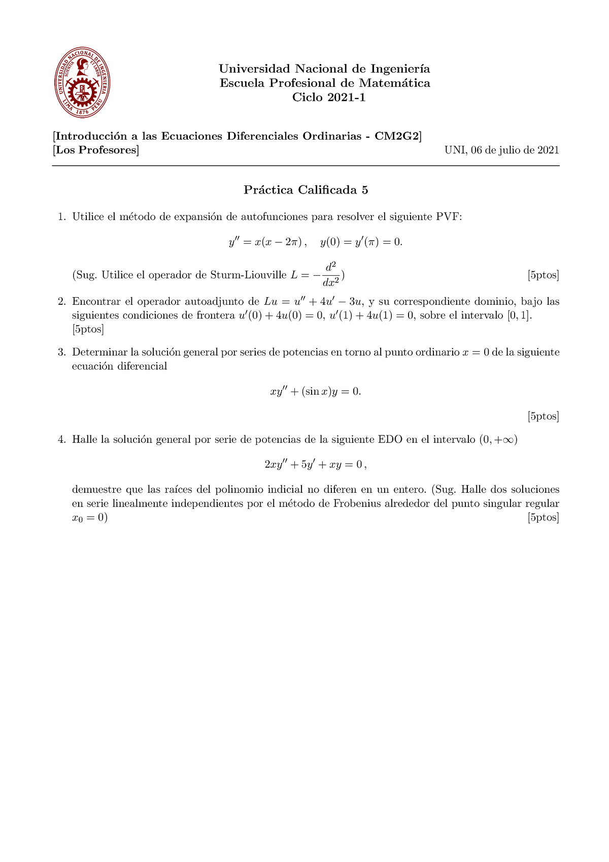 PC5 2021-1 - Práctica Calificada 5 - Universidad Nacional De Ingenier ...