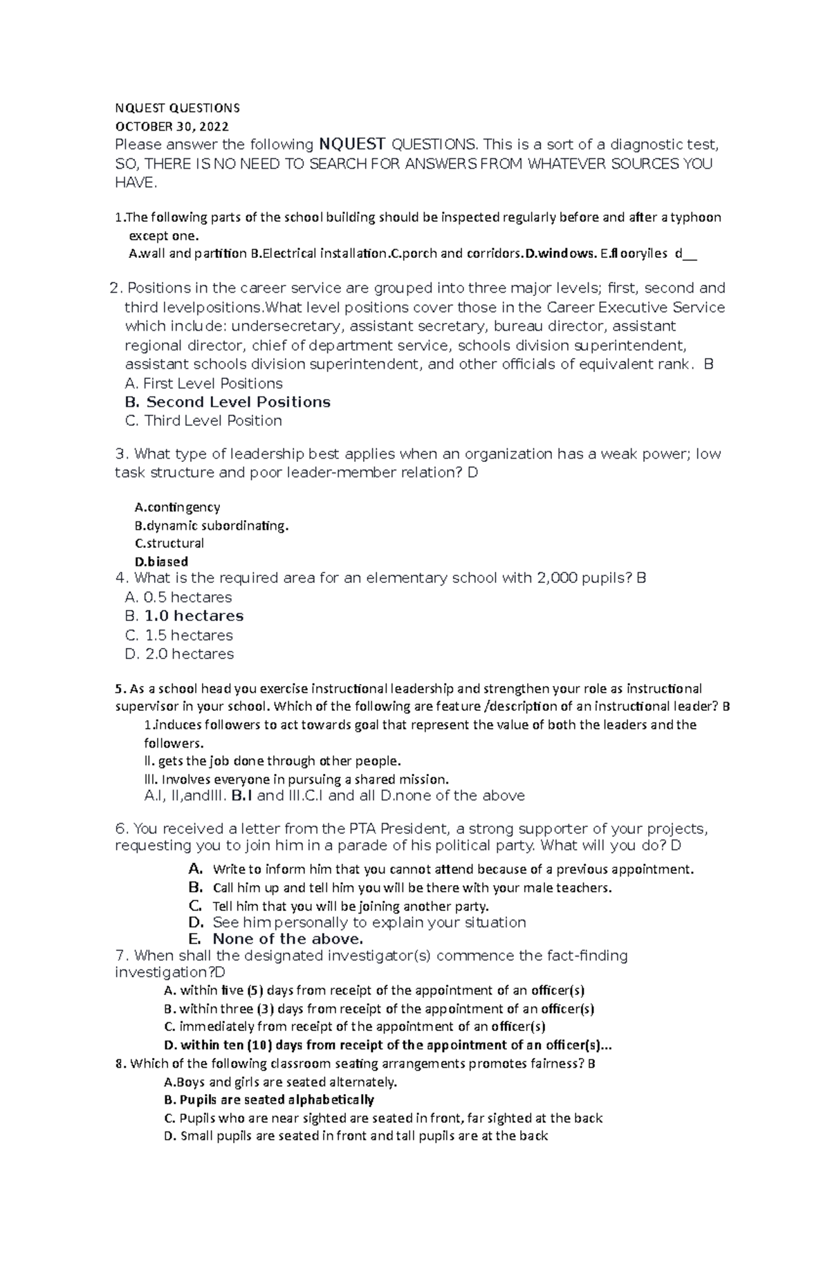 1- Nquesh-Questions-Pre- test - NQUEST QUESTIONS OCTOBER 30, 2022 ...