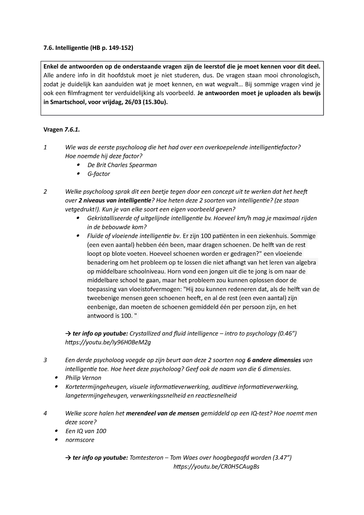 76 Vragen Taakje Intelligentie Hb P 149 152 Enkel De Antwoorden Op De Onderstaande 5337