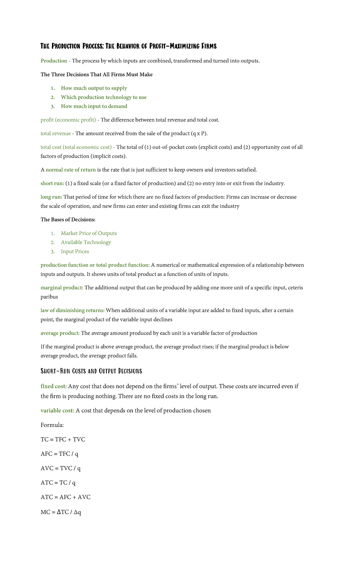 Econ Reviewer - The Production Process: The Behavior of Profit ...