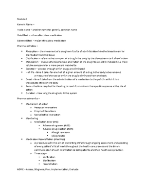 CNUR 202 - Pharmacology – Cheat Sheet - Pharmacology – Cheat Sheet 10 ...