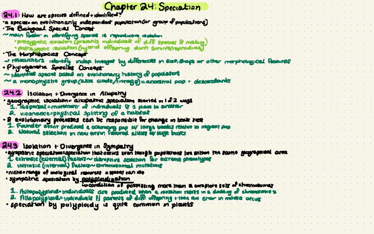 Ch 24 Bio 94 Notes - Chapter 24: Speciation 24:How are species ...