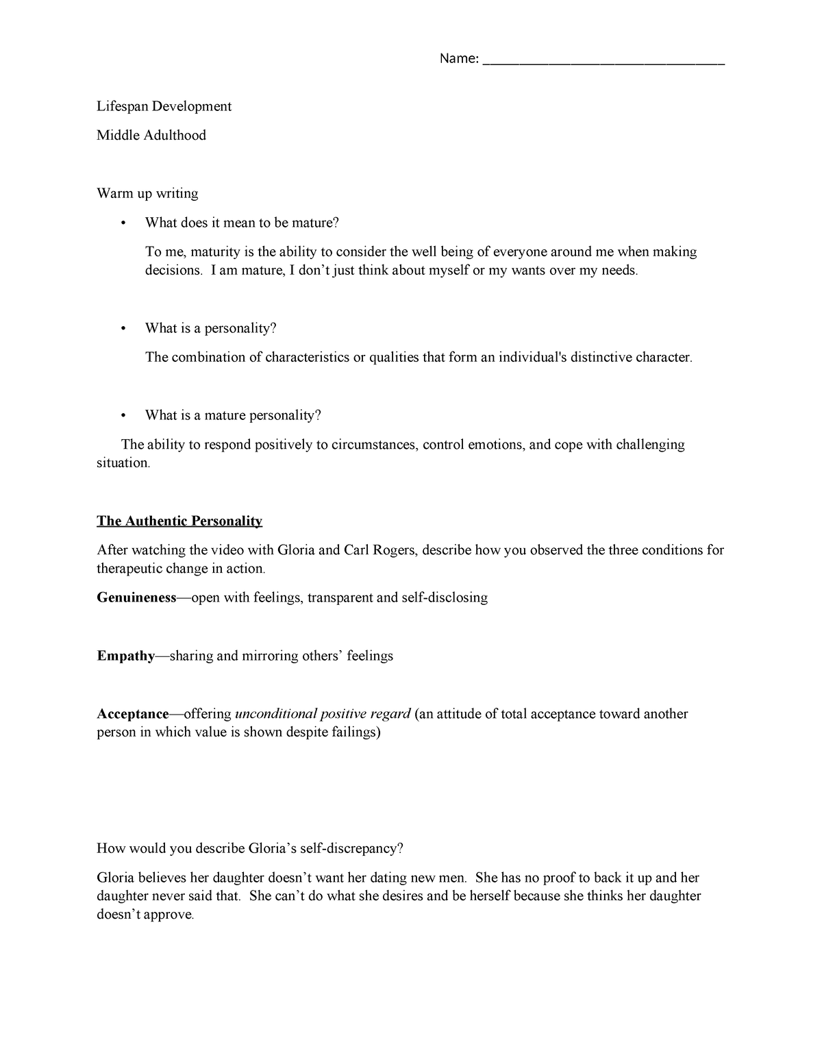 Worksheet - middle adulthood - Lifespan Development Middle Adulthood ...