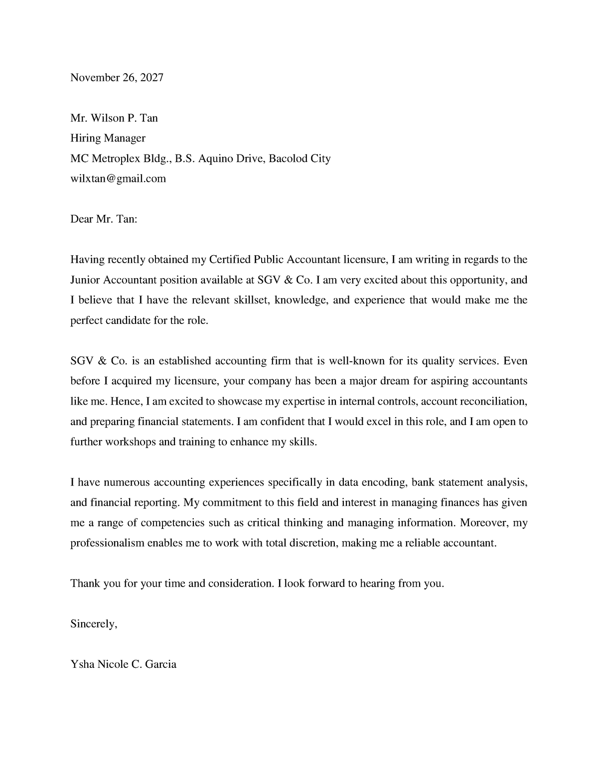 Application Letter Final - November 26, 2027 Mr. Wilson P. Tan Hiring ...