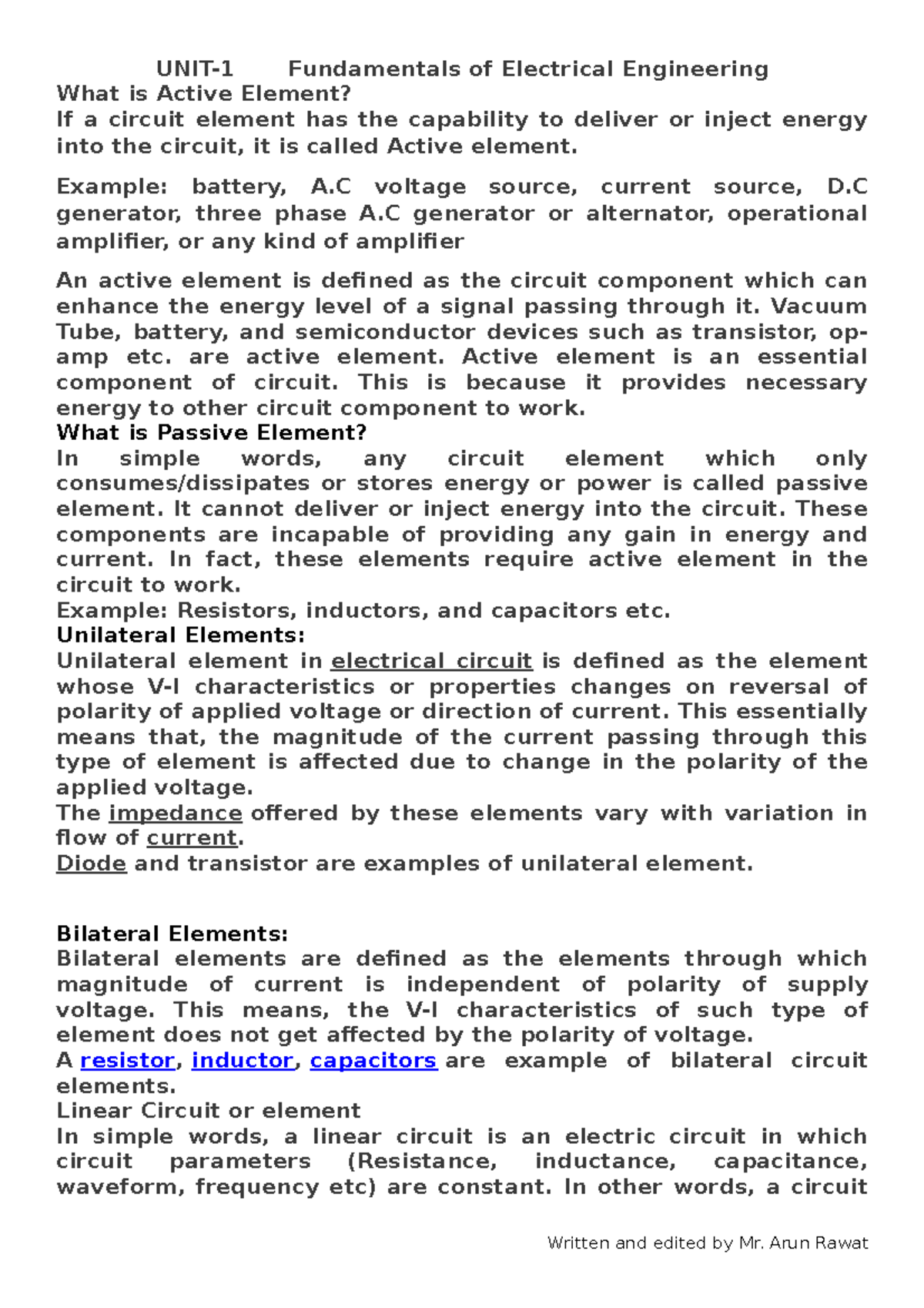 Unit 1 Part 1 Notes - UNIT-1 Fundamentals of Electrical Engineering ...