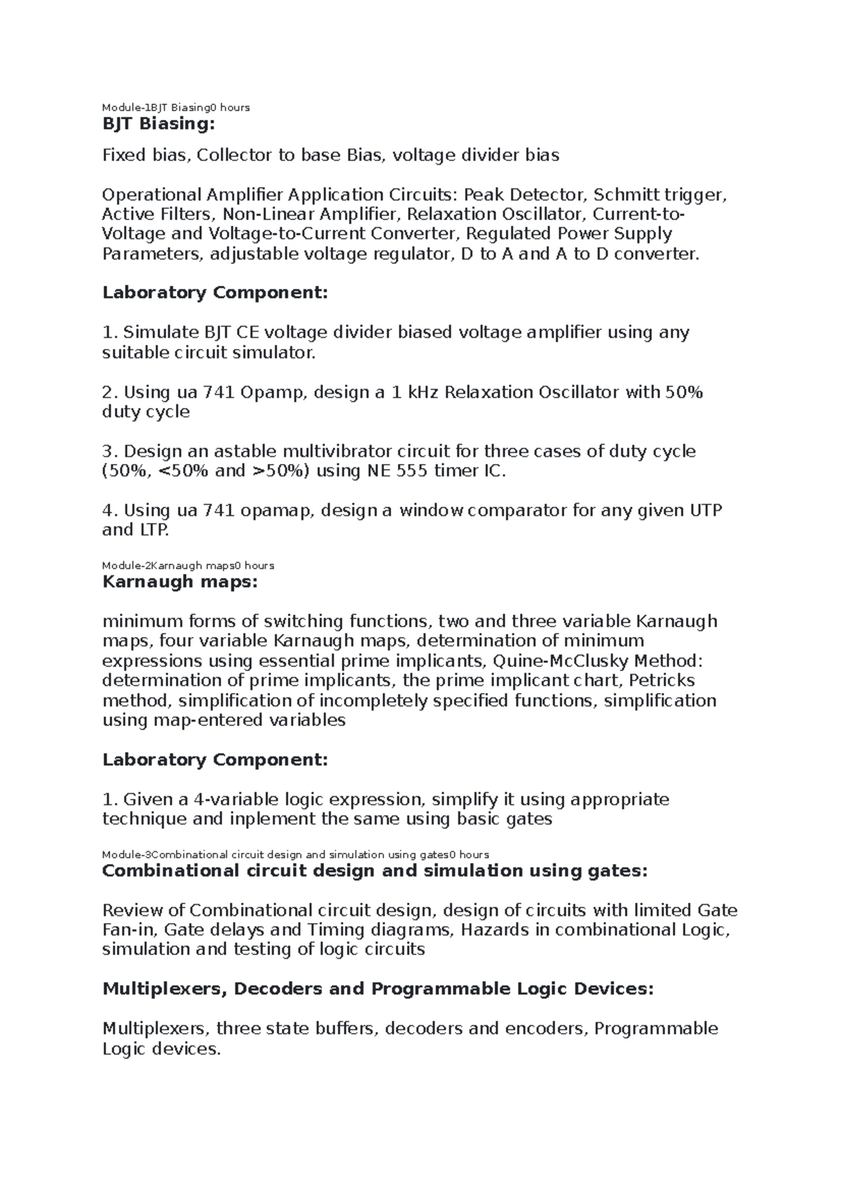 Syllabus - ADE - A Brief Syllabus of 21CS33 - Module-1BJT Biasing0 ...