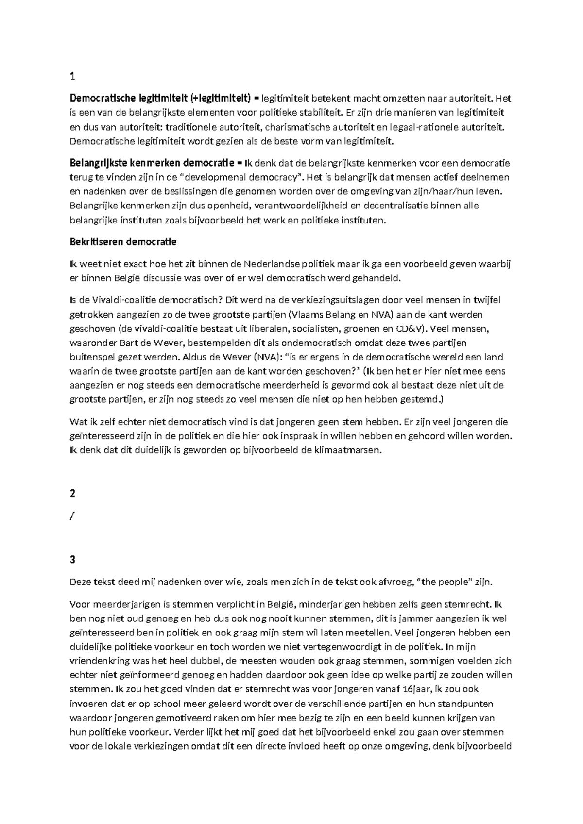 Huiswerkopdracht 1 Democratische legitimiteit (+legitimiteit