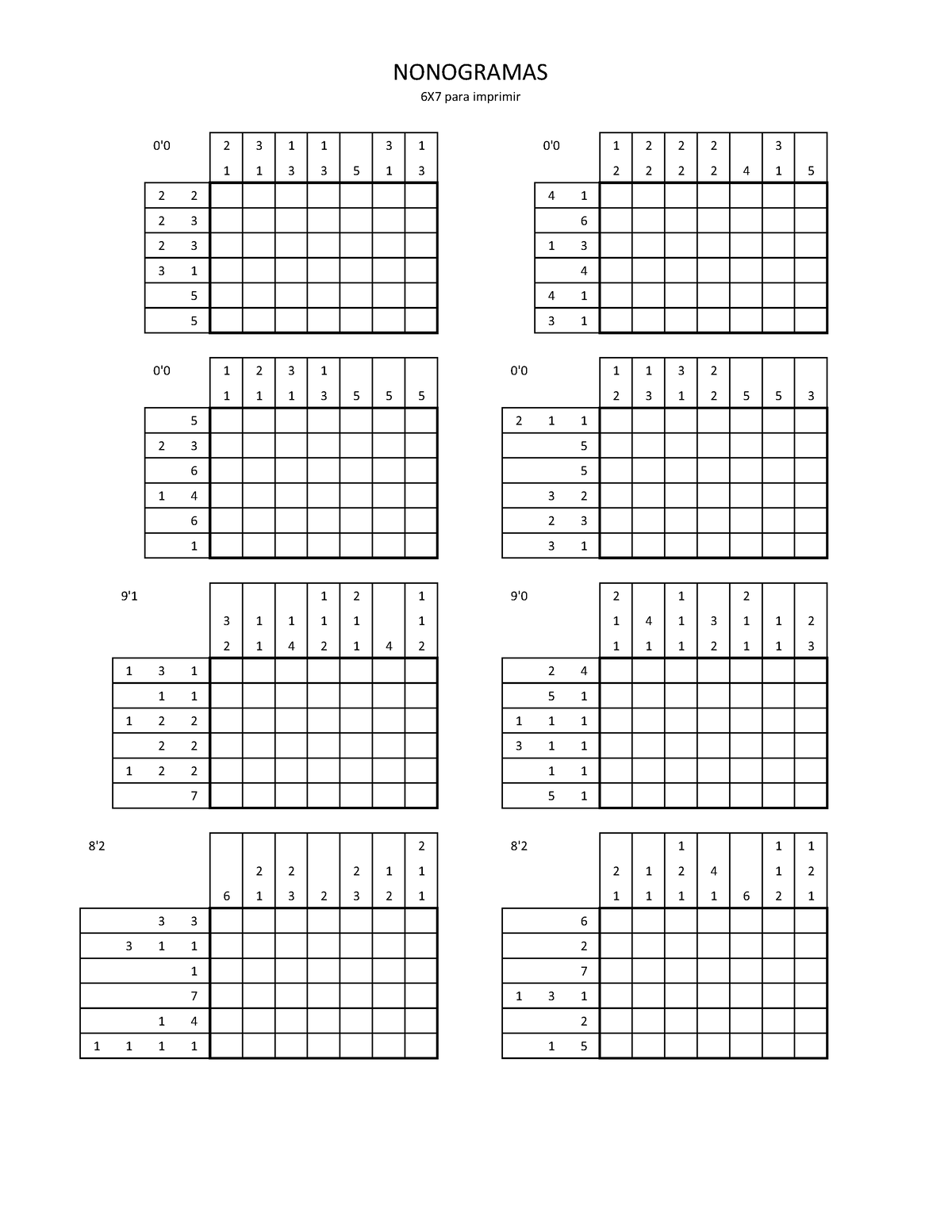 Nonograma 6x7-001 - NONOGRAMAS - 0'0 2 3 1 1 3 1 0'0 - 0'0 1 2 3 1 ...