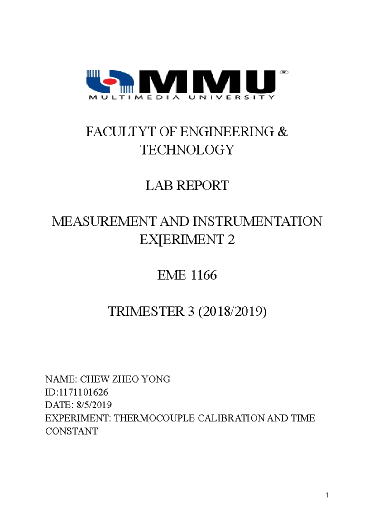 MI report 2 - FACULTYT OF ENGINEERING & TECHNOLOGY LAB REPORT ...