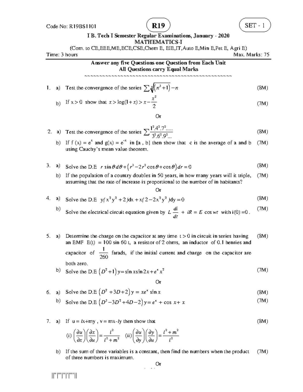 Mathematics-I r19 jan 2020 material for good practice - Code No: R19BS ...