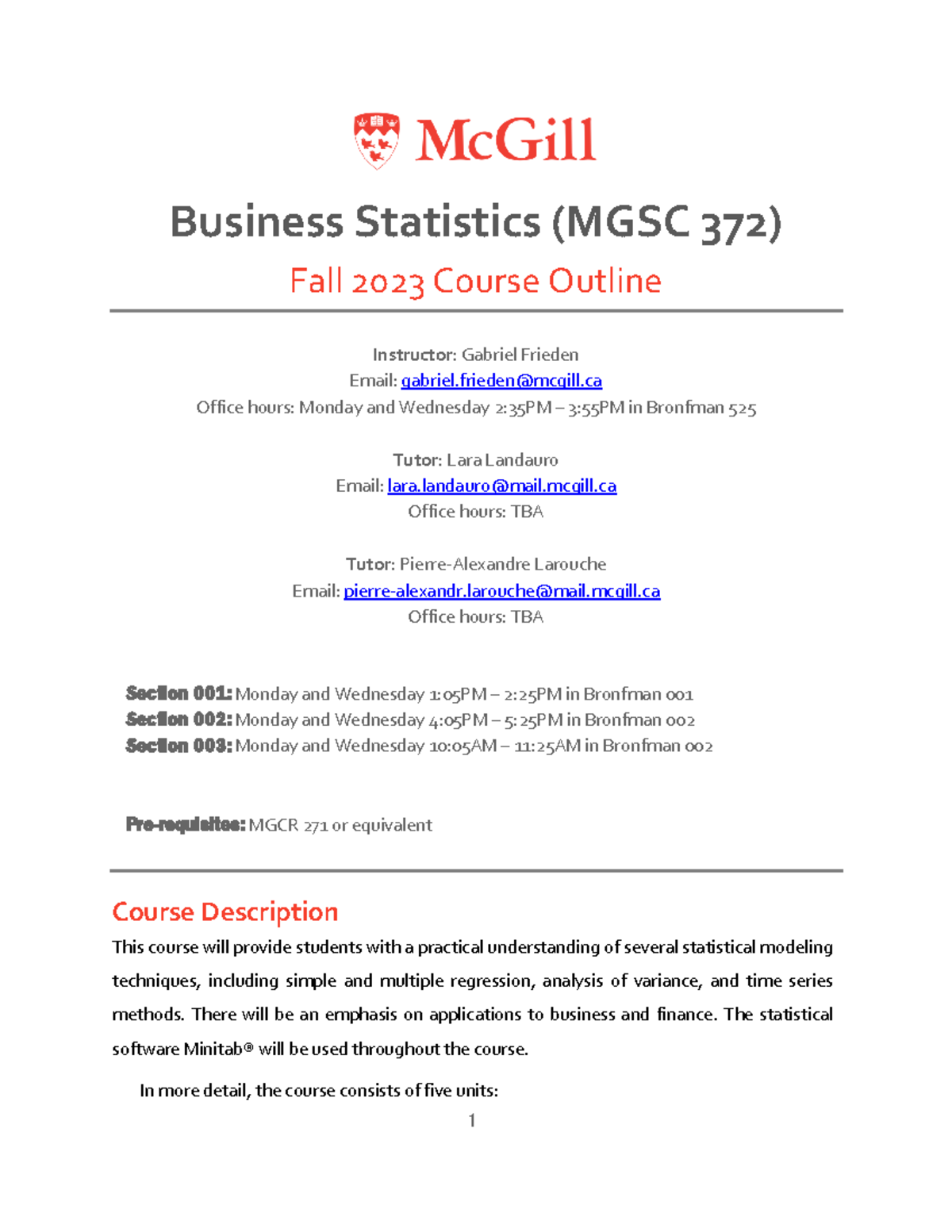 MGSC 372 F23 Course Outline - Business Statistics (MGSC 372 ) Fall 2023 ...