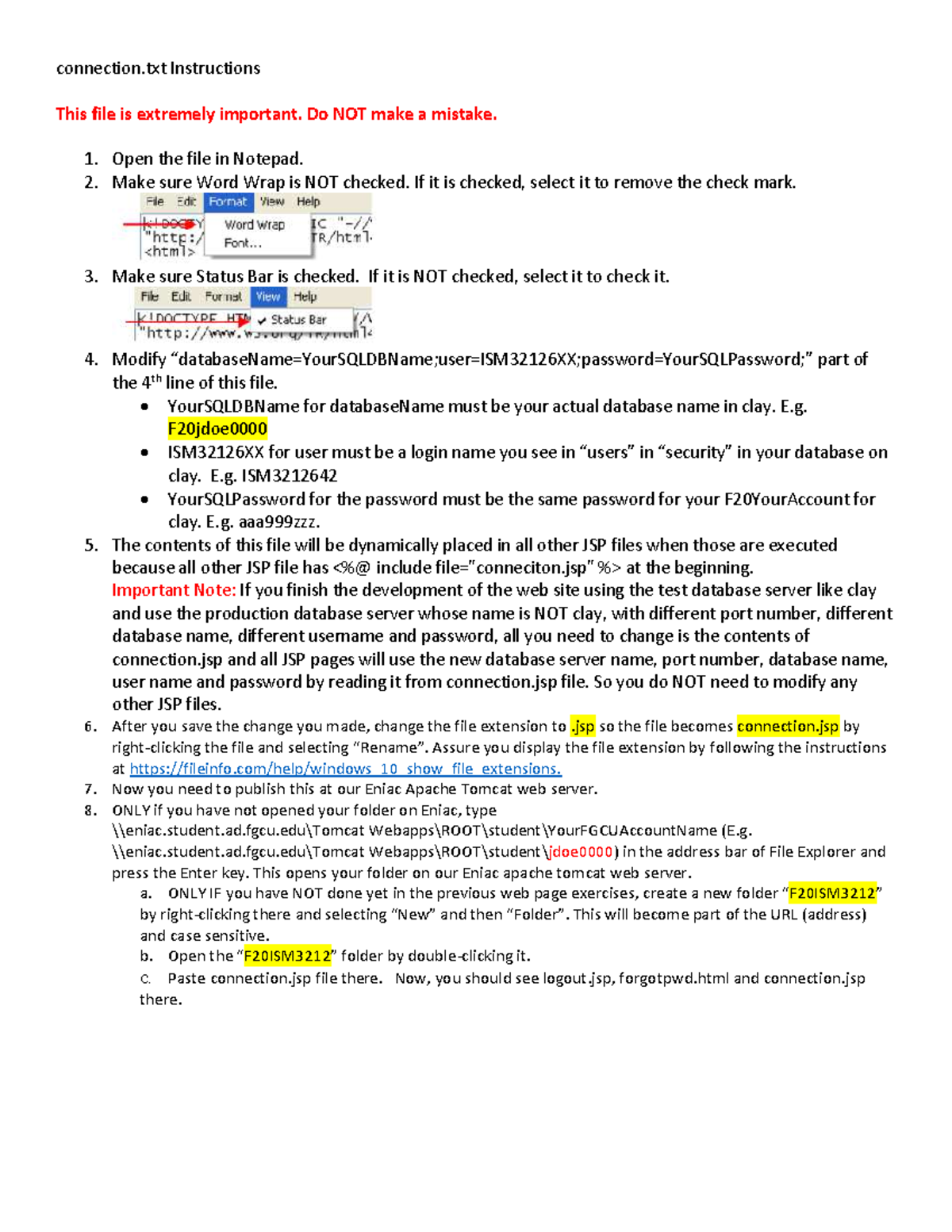 Connectiont Instructions - connection Instructions This file is ...