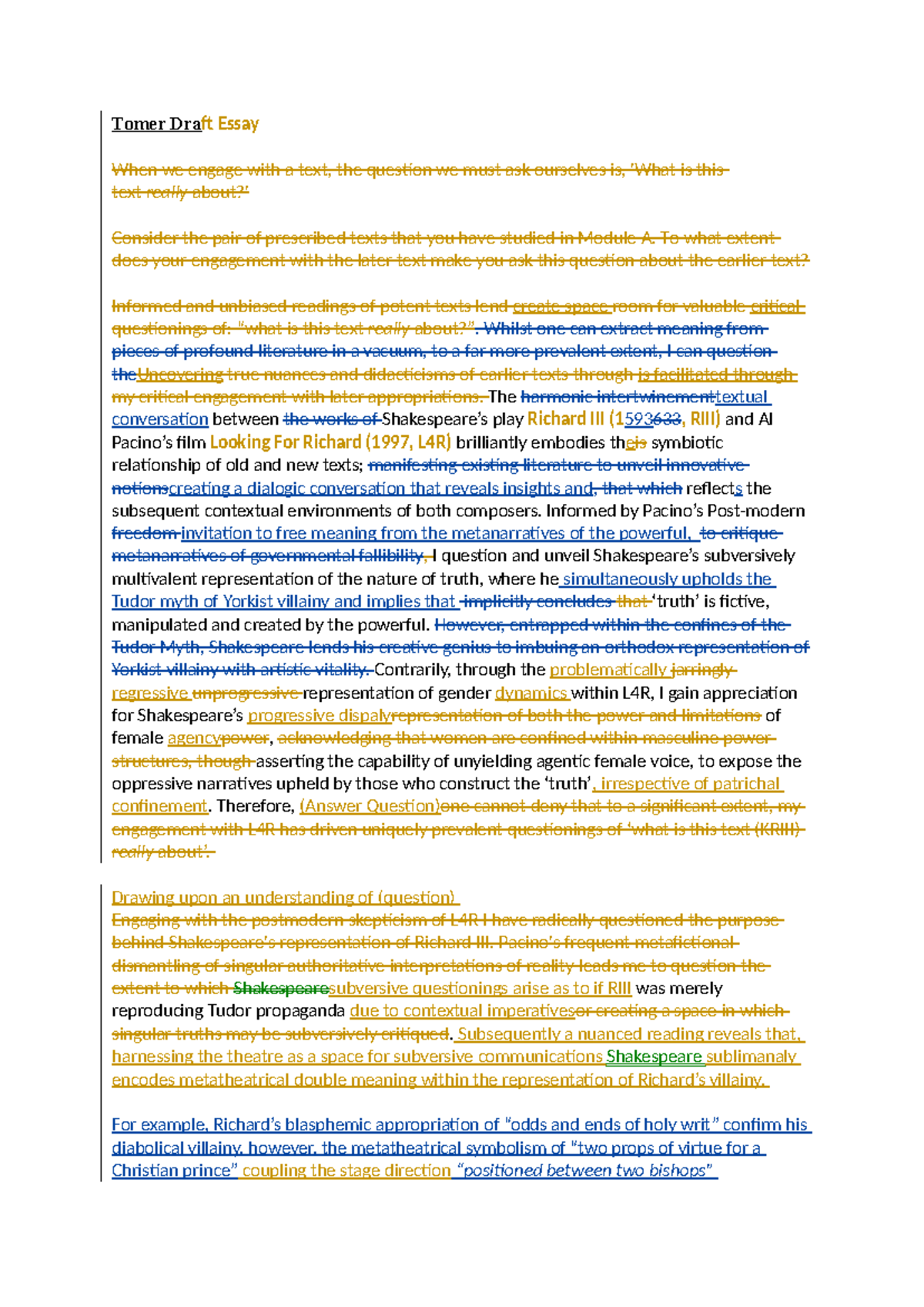 MOD A - Band 6 Mod A Richards essay - Tomer Draft Essay When we engage ...