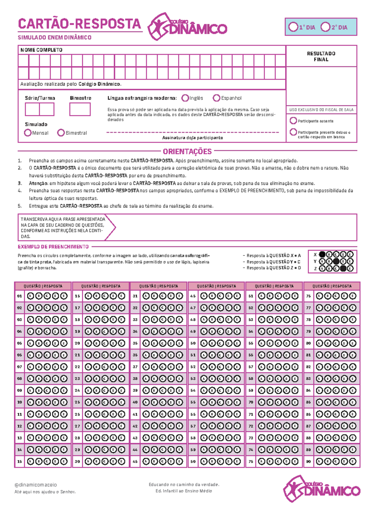 Cartão Resposta Dinâmico 2025 para ser usado em simulados - CARTÃO ...