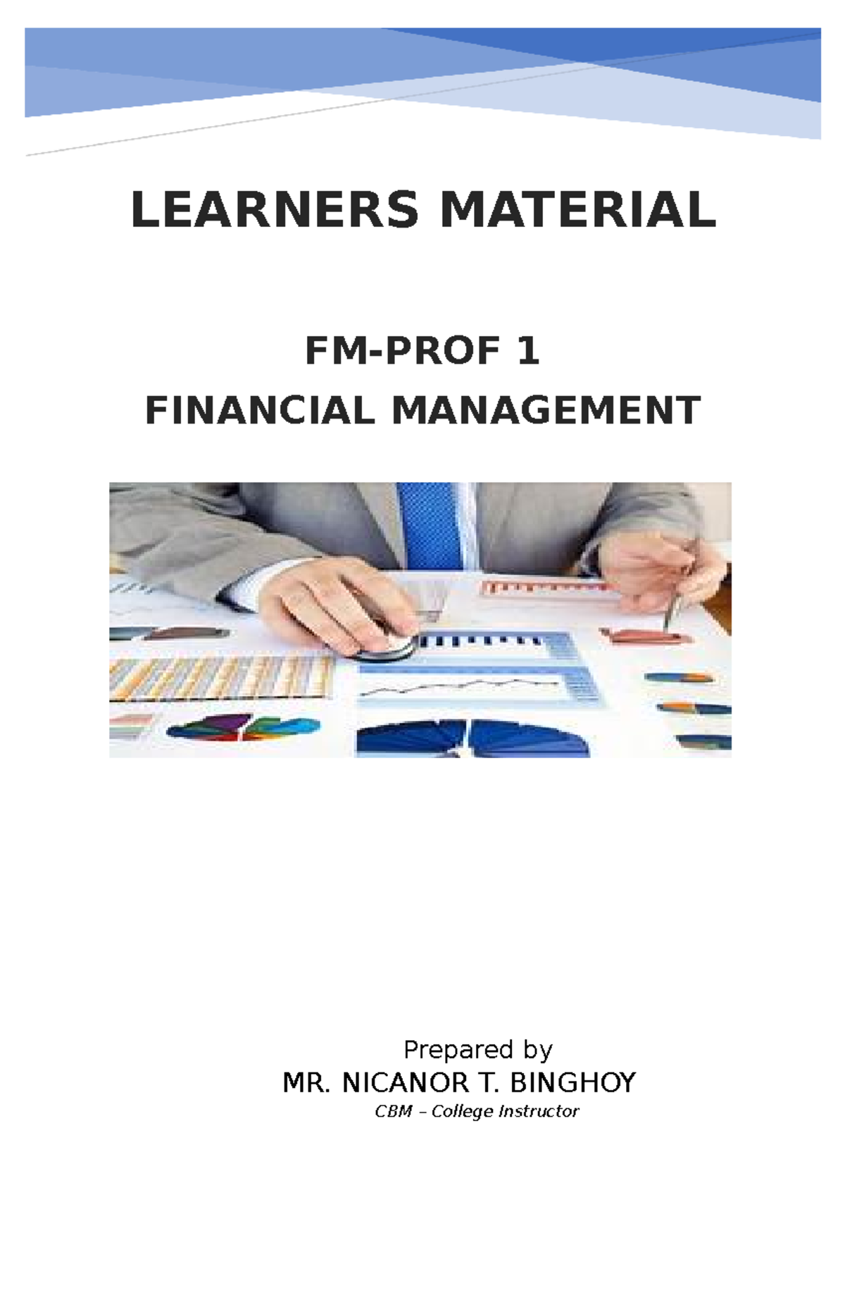 FM Module Lesson 1 012558 - F LEARNERS MATERIAL FM-PROF 1 FINANCIAL ...