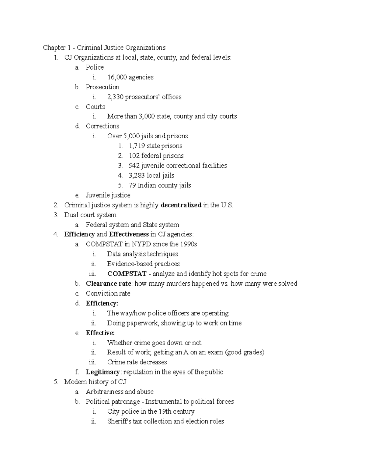 Chapter 1 Notes - Chapter 1 - Criminal Justice Organizations 1. CJ ...
