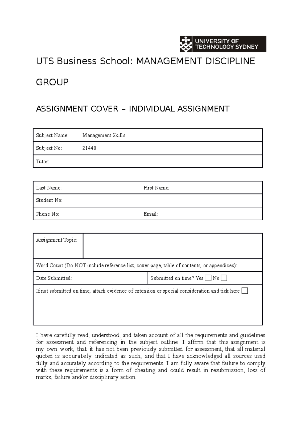 uts coursework assessment policy