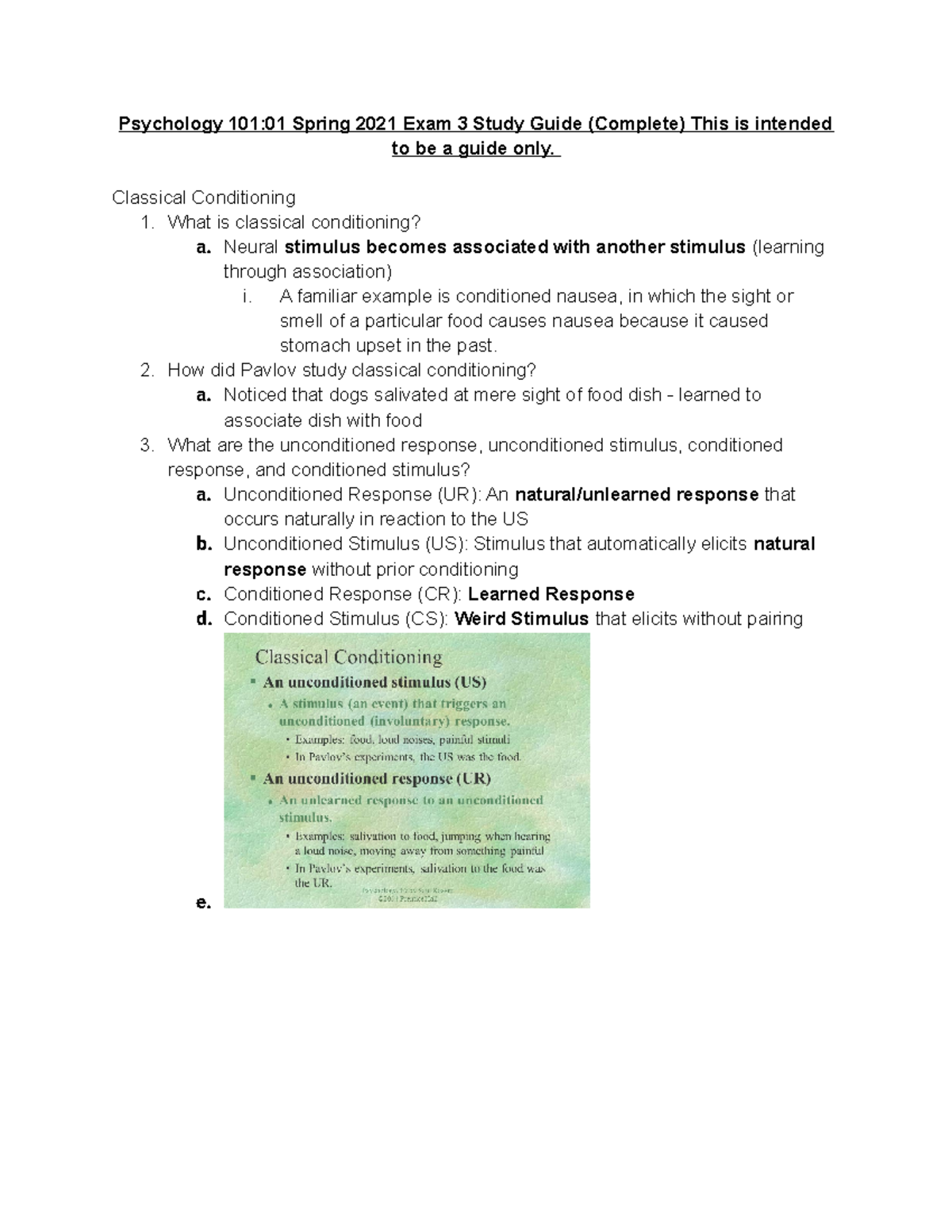 Psychology Exam 3 Study Guide - Psychology 101:01 Spring 2021 Exam 3 ...