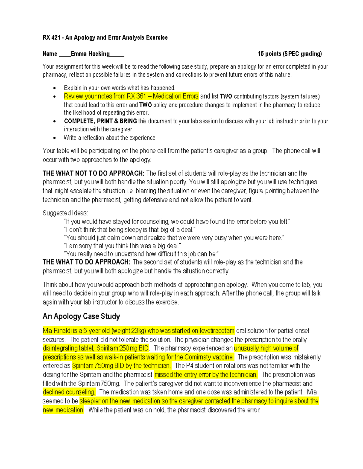 Block 5 Apology exercise - RX 421 - An Apology and Error Analysis ...