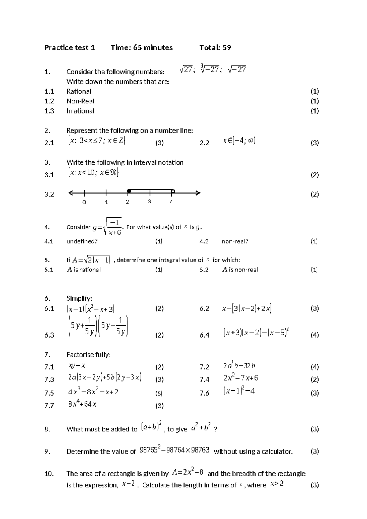 Gr 10 Practice tests( numbers,products,factors) - Practice test 1 Time ...