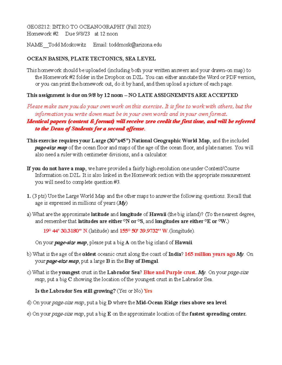 Homework 2 F23 docx - GEOS212: INTRO TO OCEANOGRAPHY (Fall 2023 ...