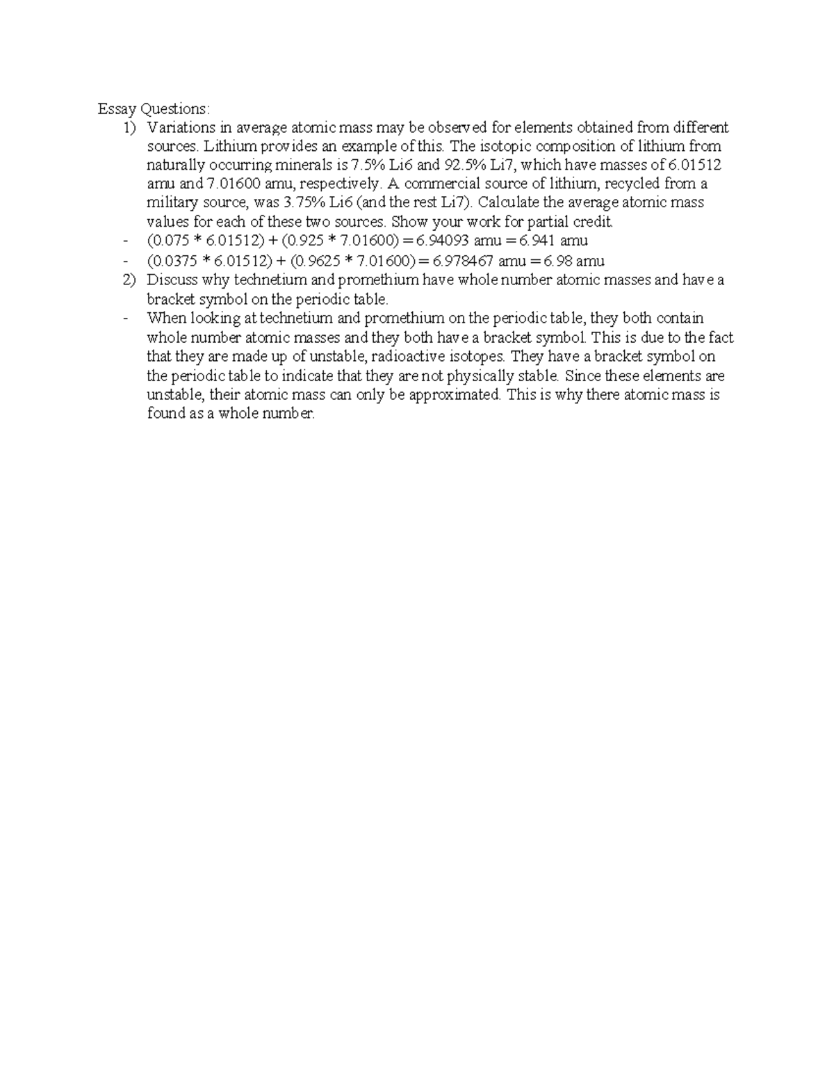 Lesson 3 Essay Questions Essay Questions 1) Variations in average