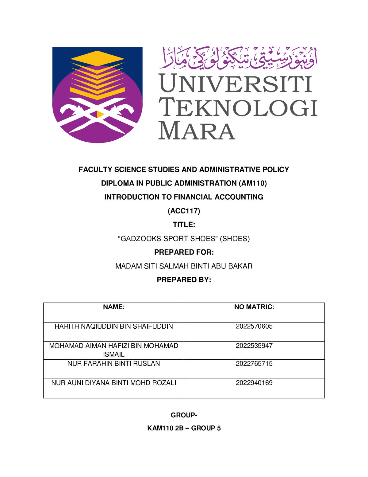 Assignment ACC117 - FACULTY SCIENCE STUDIES AND ADMINISTRATIVE POLICY ...