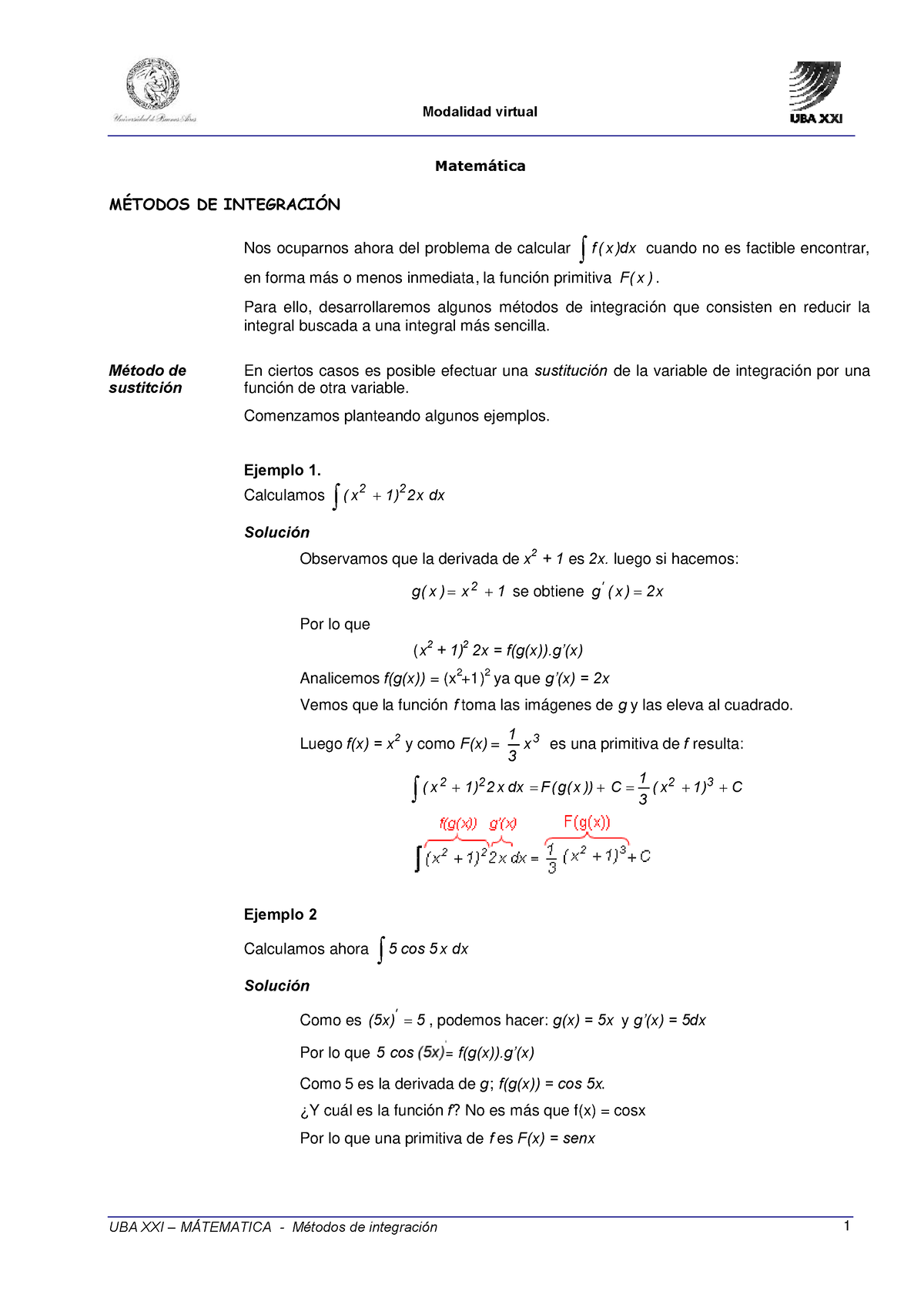 2. Métodos De Integración - Matem·tica M.. DE INTEGRACI”N Nos Ocuparnos ...