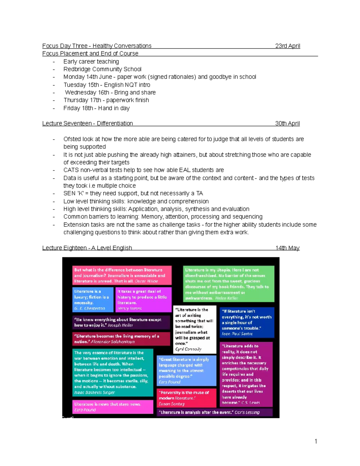 PGCE Notes Term Three For Stu Docu - Focus Day Three - Healthy ...